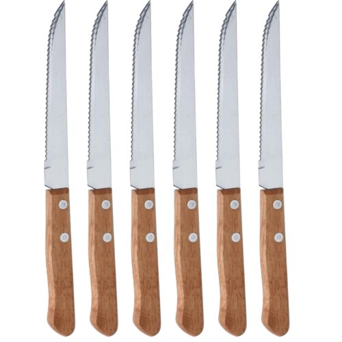 6 db-os rozsdamentes acél steak késkészlet fa markolattal