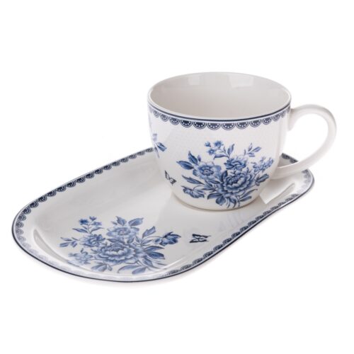 Blue Rose porcelán bögre tálcával