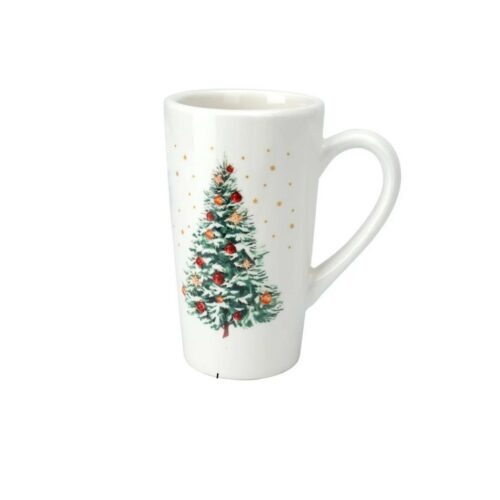 Díszített fa karácsonyi porcelán bögre