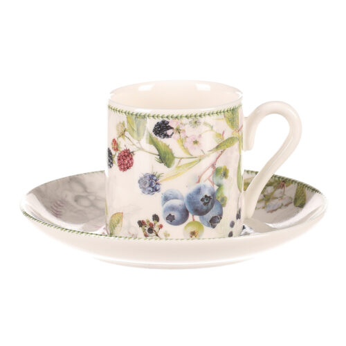 Erdei gyümölcsök porcelán bögre készlet csészealjjal