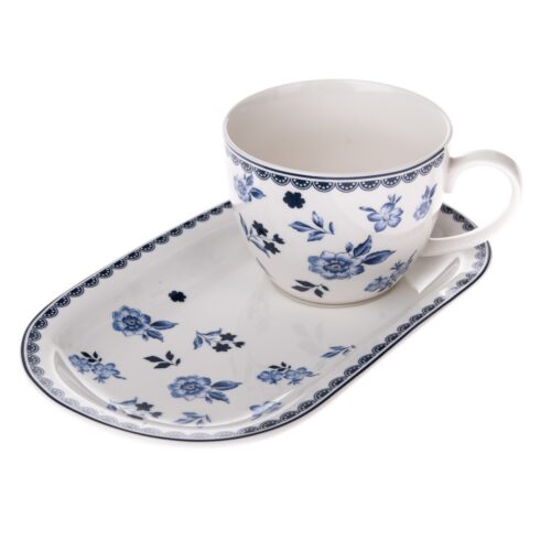 Floral porcelán bögre tálcával