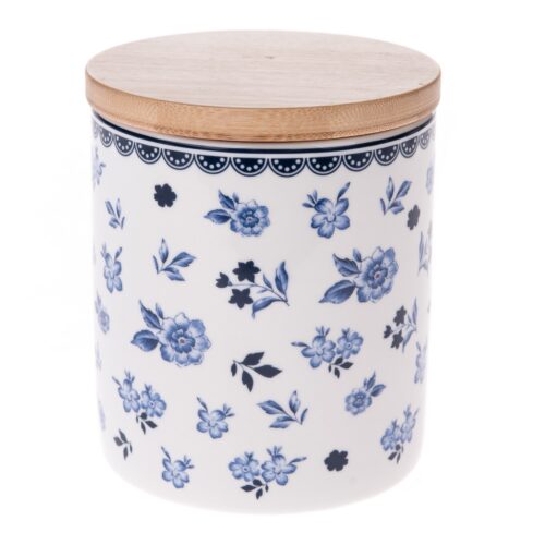 Floral porcelán tároló bambusz fedéllel