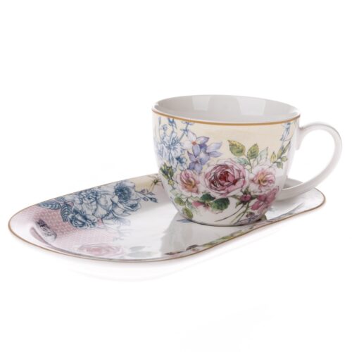 Roses porcelán bögre tálcával