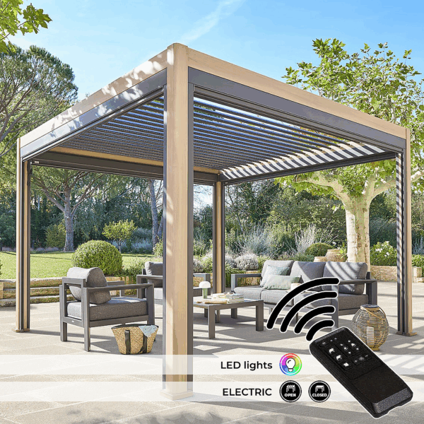 Kerti alumínium pavilon elektromos MEGAN 4x3 m (fahatású) Kerti alumínium pavilon elektromos MEGAN 4x3 m (fahatású)