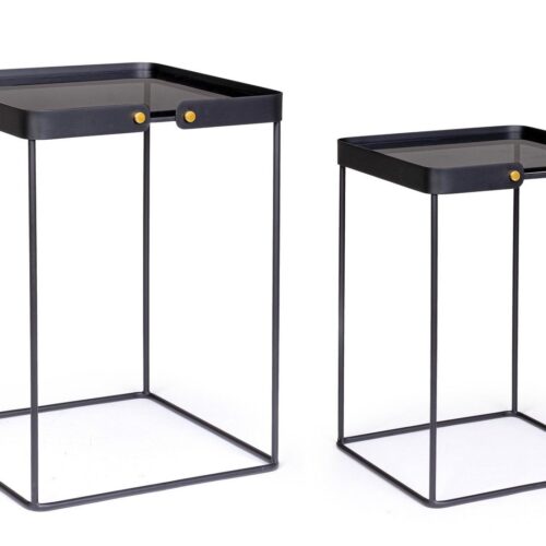 ZEINA fekete acél 2 részes dohányzóasztal szett