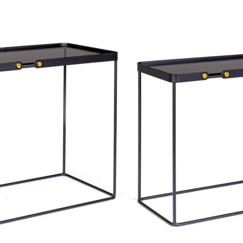 ZEINA II fekete acél 2 részes dohányzóasztal szett