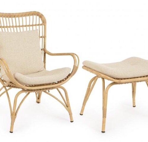 MAELA Bézs Rattan Fotel lábtartóval