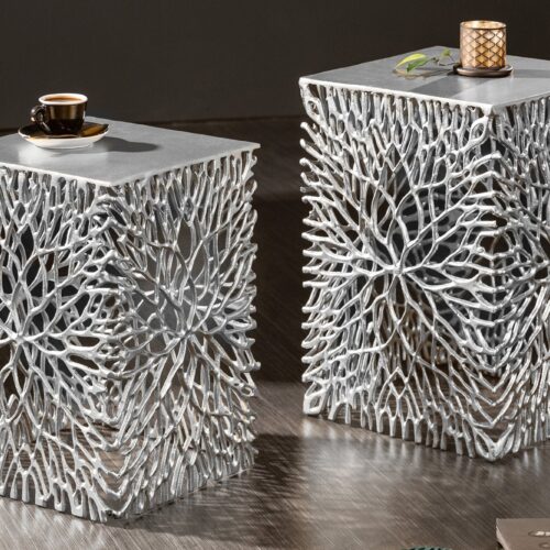 LEAF 2 darabos ezüst alumínium lerakóasztal