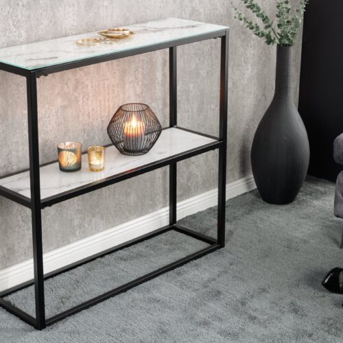 ELEGANCE fehér és fekete üveg konzolasztal 80 cm