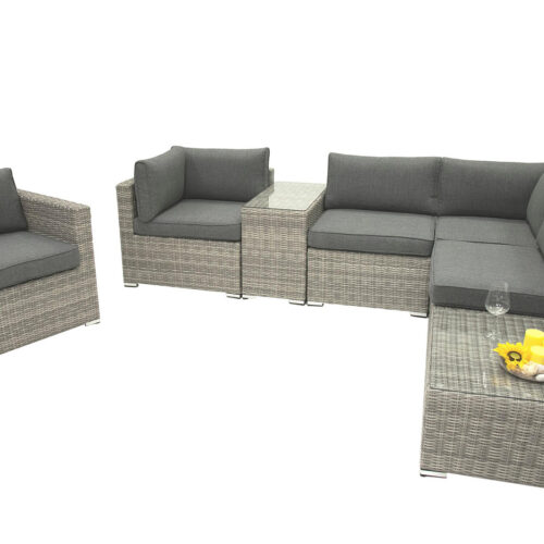 Rattan változó készlet SEVILLA 5 fő számára (szürke)