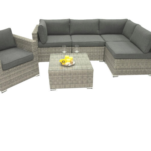 Rattan változó készlet SEVILLA 5 fő számára (szürke)