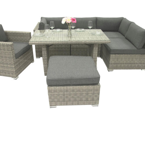 Rattan változó étkezőkészlet SEVILLA 5-6 fő számára (szürke)