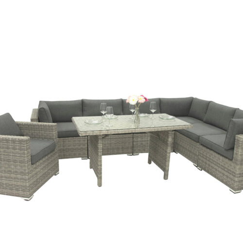 Rattan változó étkezőkészlet SEVILLE 6-7 fő számára (szürke)