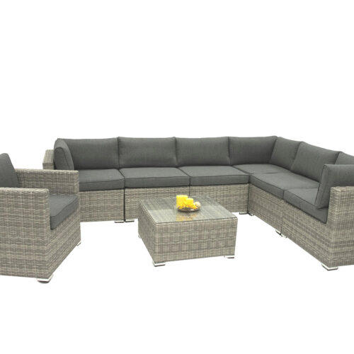 Rattan változó készlet SEVILLA 7 fő számára (szürke)