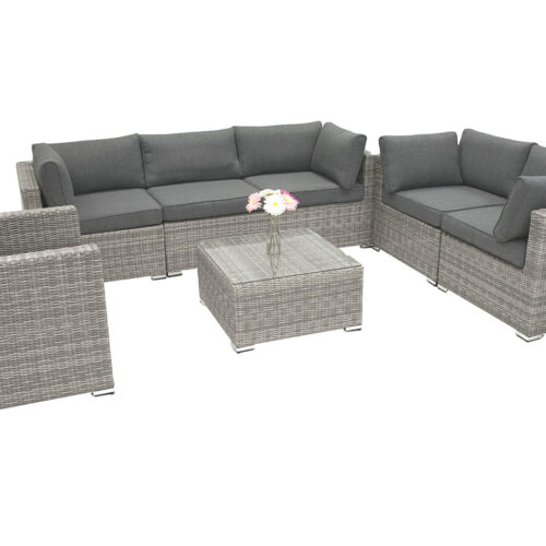 Rattan változó készlet SEVILLA 6 fő számára (szürke)