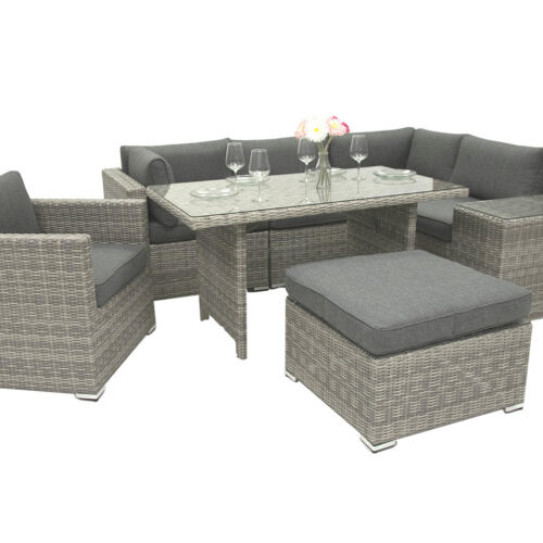 Rattan változó étkezőkészlet SEVILLA 5-6 fő számára (szürke)