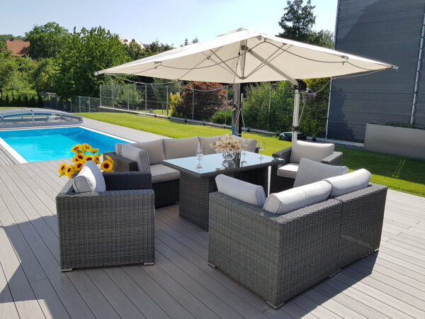 Rattan változó étkezőkészlet SEVILLA 7 fő számára (antracit) Rattan változó étkezőkészlet SEVILLA 7 fő számára (antracit)