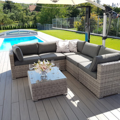 Rattan változó készlet SEVILLA 5 fő számára (szürke)