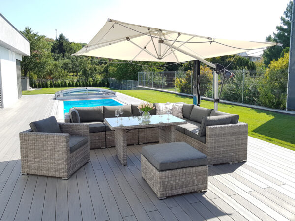 Rattan változó étkezőkészlet SEVILLA 8 fő számára (szürke) Rattan változó étkezőkészlet SEVILLA 8 fő számára (szürke)