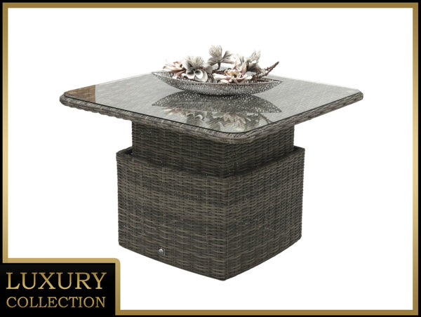 Rattan asztali kihúzható étkező / tároló 100 x 100 cm BORNEO LUXURY (szürke)