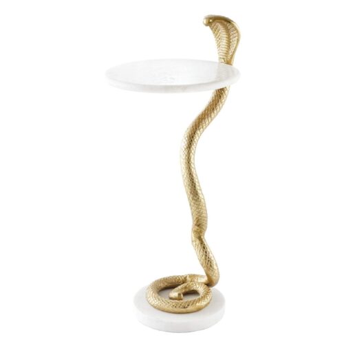 WILDLIFE COBRA fehér márvány arany lerakóasztal