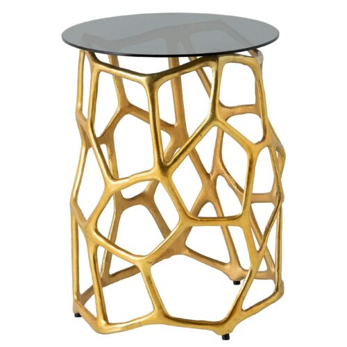 LIQUID GEOMETRIE edzett üveg fekete lerakóasztal arany