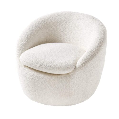 BABYLON fehér bouclé fotel 360°-ban forgatható