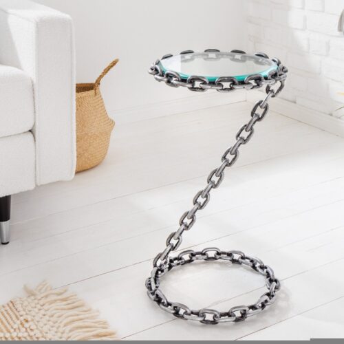 CHAIN ezüst üveg dohányzóasztal 55cm