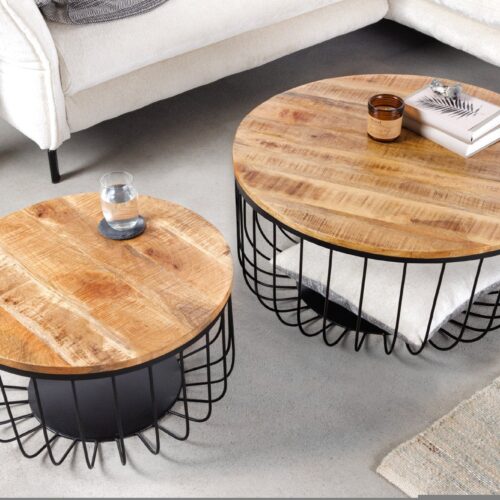 STORAGE barna mangófa kétrészes dohányzóasztal 70cm