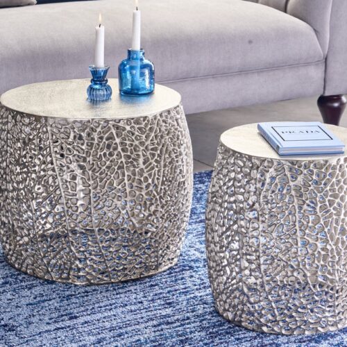 LEAF ezüst 2 részes alumínium dohányzóasztal 40cm