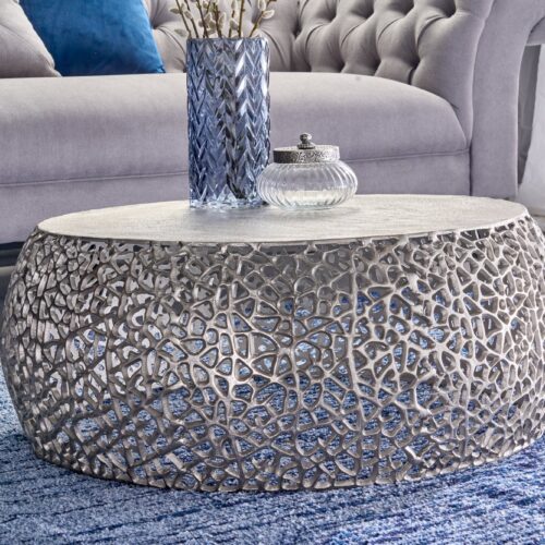 LEAF ezüst alumínium dohányzóasztal 75cm