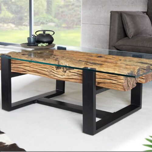 BARRACUDA üveg és fa dohányzóasztal 130cm BARRACUDA üveg és fa dohányzóasztal 130cm