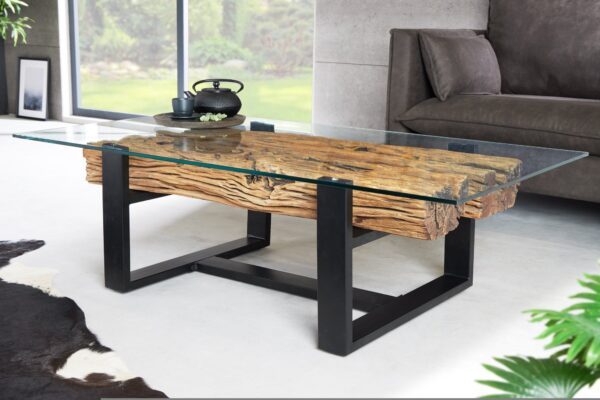 BARRACUDA üveg és fa dohányzóasztal 130cm BARRACUDA üveg és fa dohányzóasztal 130cm