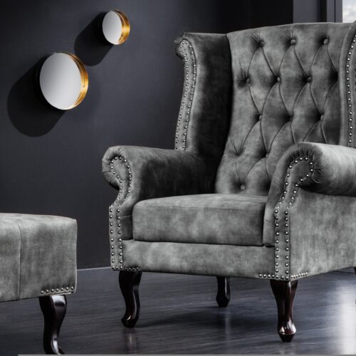 CHESTERFIELD szürke bársony fotel