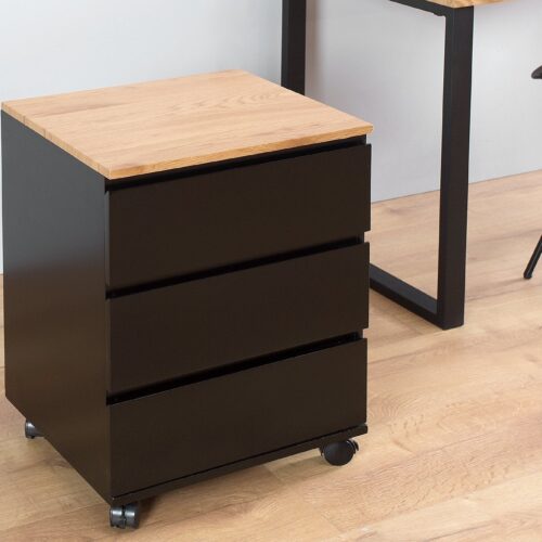 BIG DEAL fekete és tölgy gurulós irodai tároló