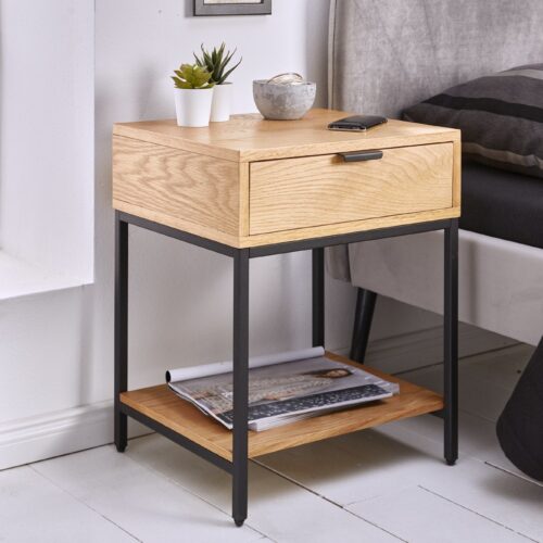 ELEMENTS bézs tölgyfa furnér lerakóasztal 40x35x50