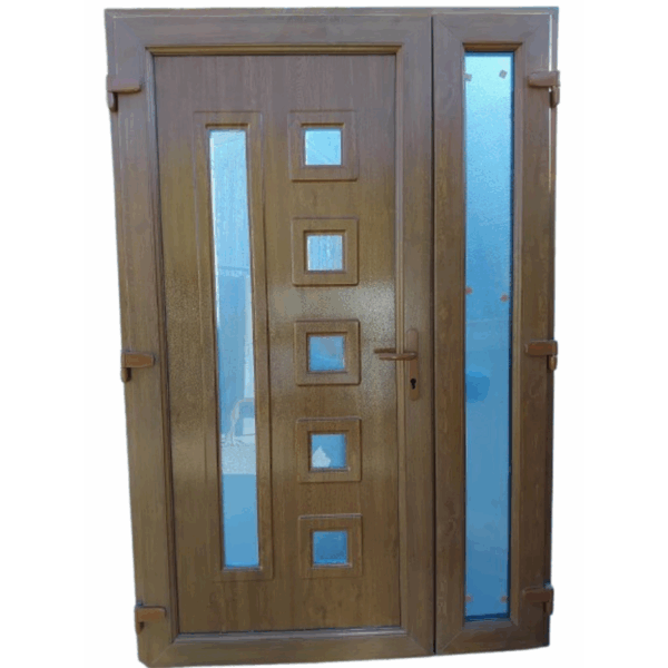 Mendy – Aranytölgy – Műanyag bejárati ajtó – 138×208 - NYITHATÓ OLDALLAL -