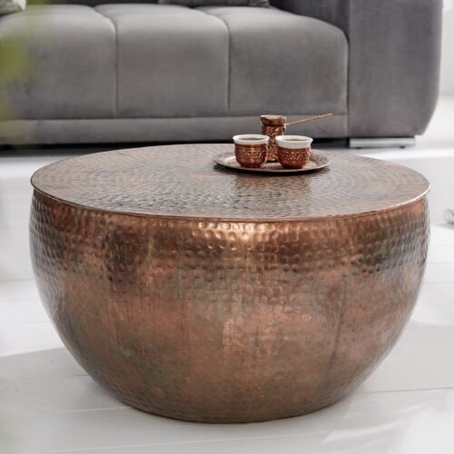 ORIENT bronz fém félgömb dohányzóasztal 60x60x30