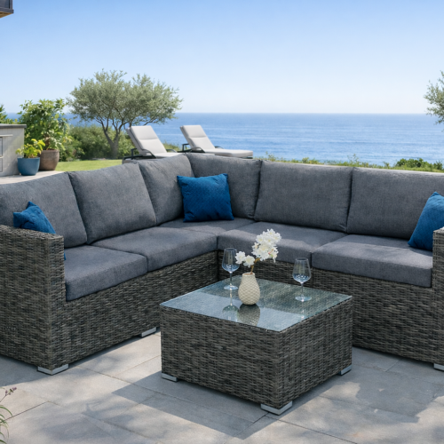 Rattan variálható sarokgarnitúra MALIBU 5 személyes (szürke)