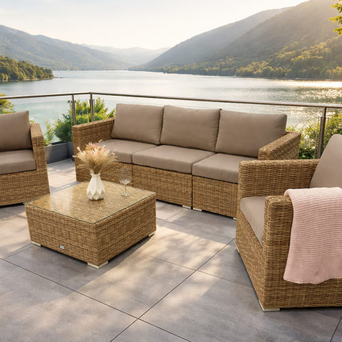 Rattan variálható ülőgarnitúra MALIBU 5 fő részére (bézs-barna)