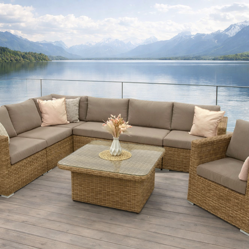 Rattan variálható ülőgarnitúra MALIBU 7 fő részére (bézs-barna)