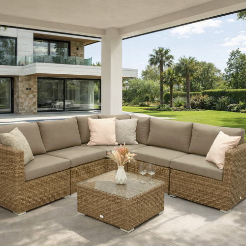 Rattan variálható ülőgarnitúra MALIBU 5 fő részére (bézs-barna)