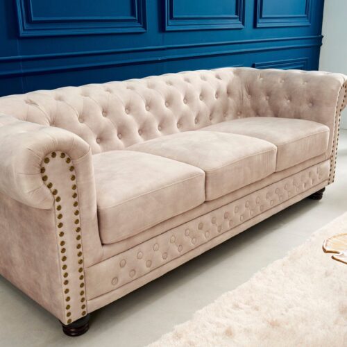CHESTERFIELD bézs 3 személyes bársony kanapé CHESTERFIELD bézs 3 személyes bársony kanapé