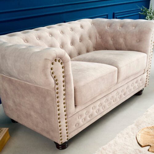 CHESTERFIELD bézs 2 személyes bársony kanapé CHESTERFIELD bézs 2 személyes bársony kanapé