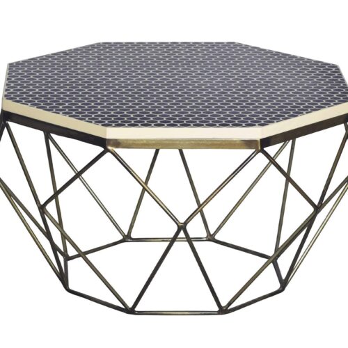 DIAMOND BONE INLAY fekete-fehér bivalycsont vas dohányzóasztal DIAMOND BONE INLAY fekete-fehér bivalycsont vas dohányzóasztal