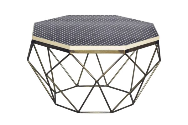 DIAMOND BONE INLAY fekete-fehér bivalycsont vas dohányzóasztal