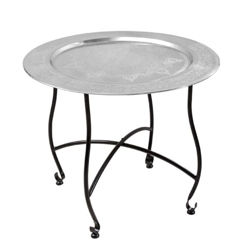 MARRAKESH ezüst dizájn acél lerakóasztal levehető tálcával 60cm MARRAKESH ezüst dizájn acél lerakóasztal levehető tálcával 60cm
