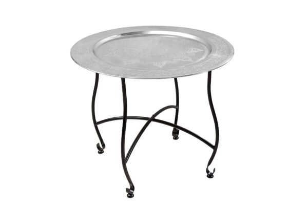 MARRAKESH ezüst dizájn acél lerakóasztal levehető tálcával 60cm MARRAKESH ezüst dizájn acél lerakóasztal levehető tálcával 60cm