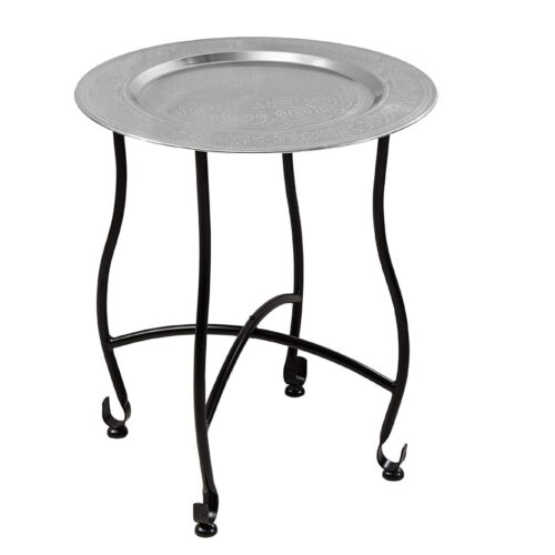 MARRAKESH ezüst dizájn acél lerakóasztal levehető tálcával 50cm MARRAKESH ezüst dizájn acél lerakóasztal levehető tálcával 50cm