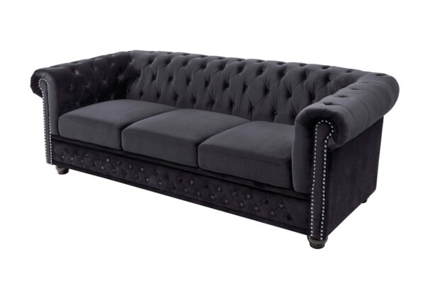 CHESTERFIELD fekete bársony kanapé